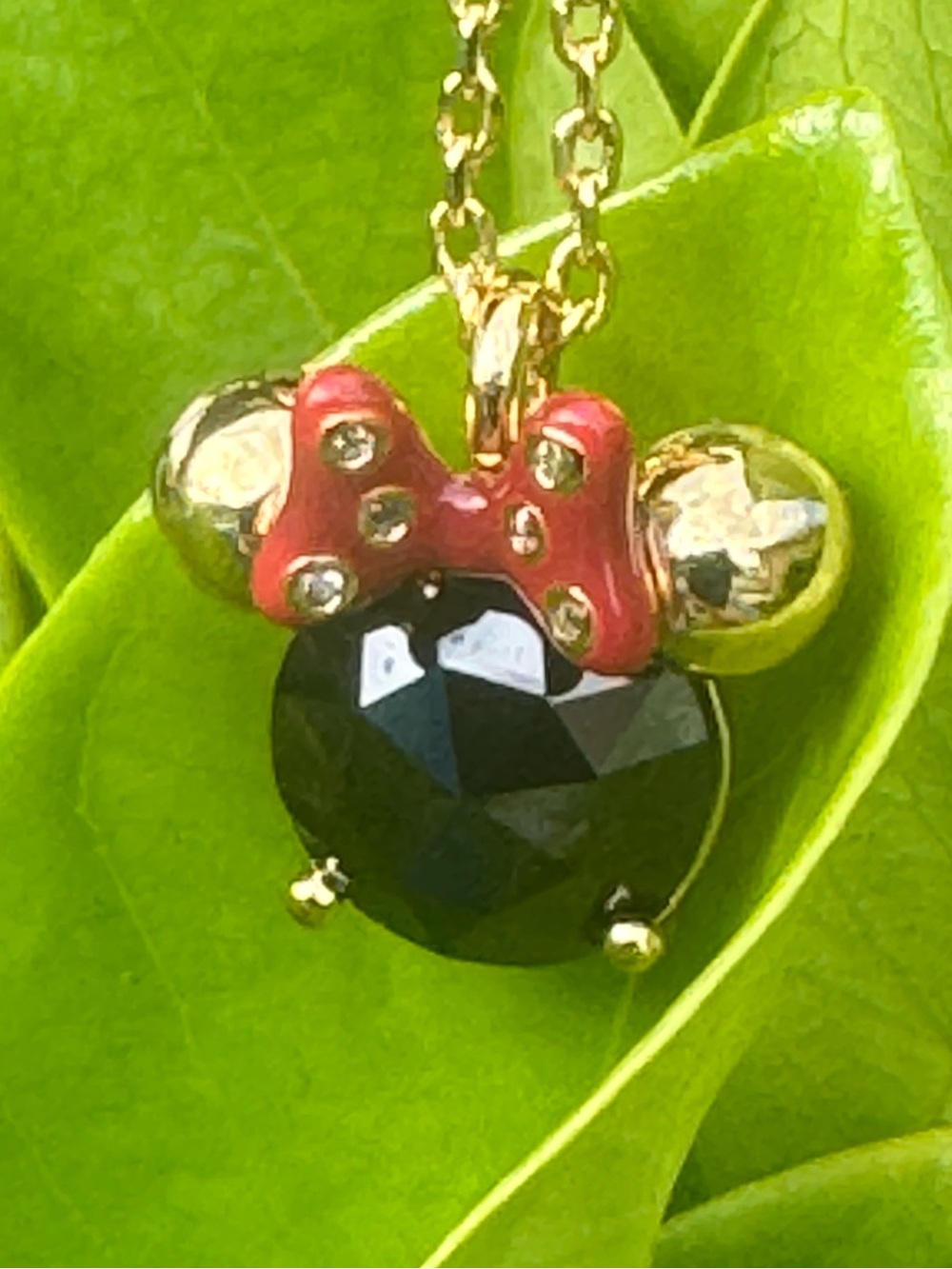 Disney Kate Spade New York Minnie Mouse Black Gem Red Bow Gold Tone Necklace